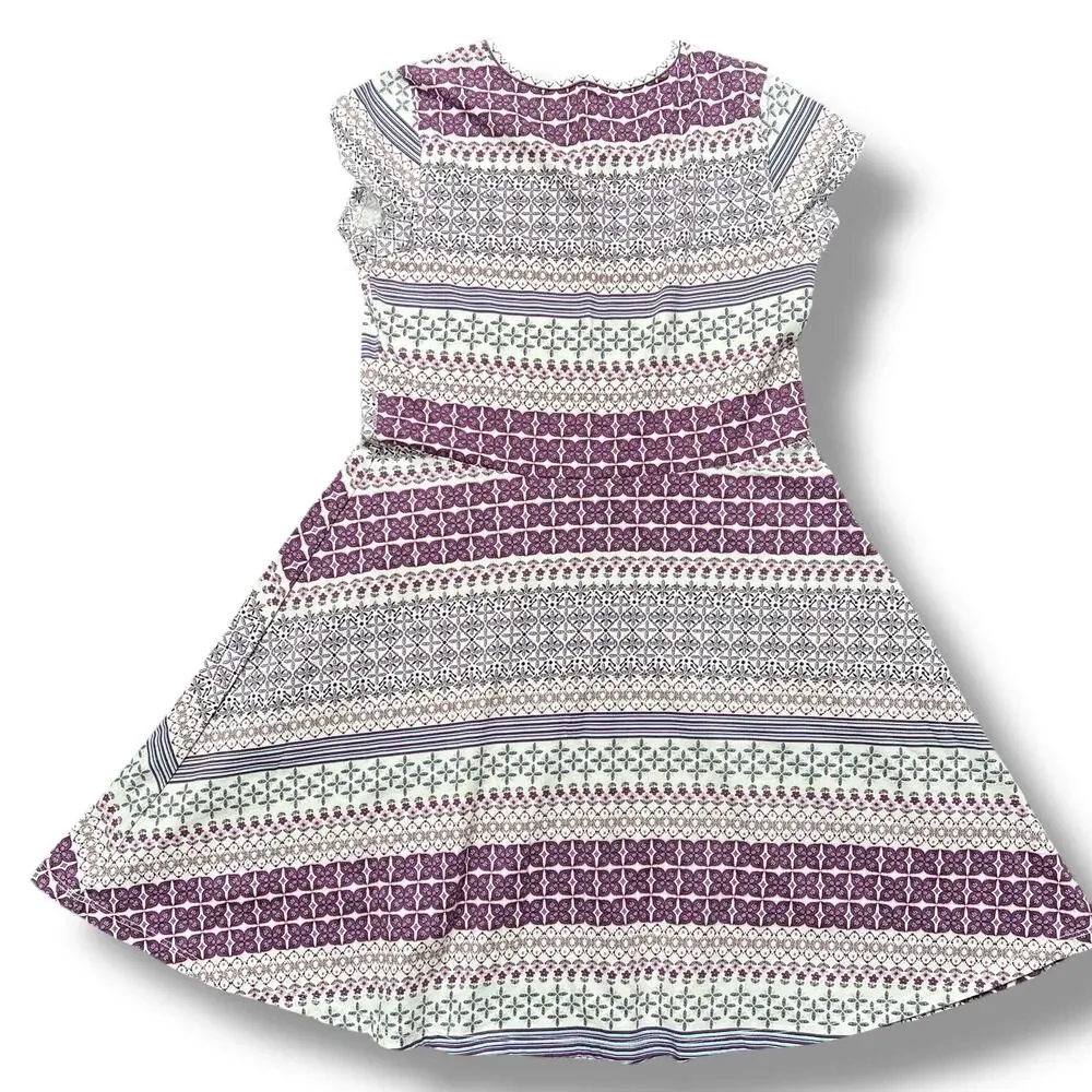 Childrens Place Girls T Shirt Dress Geo Print Purple Pink Fit and Flare XL